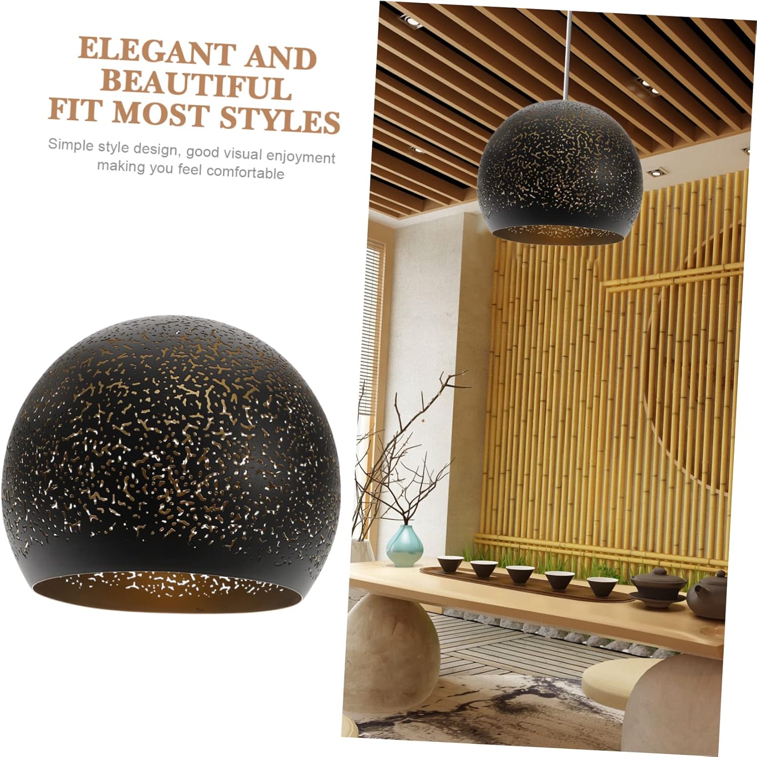 jojofuny Hollow Out Iron Pendant Lamp Shade Modern Replacement Lighting Fixture Elegant Design for Home Restaurant Bar Easy to Install Heat Resistant Diameter