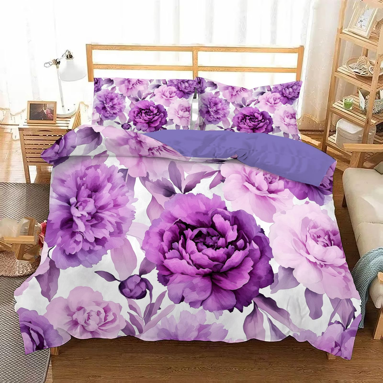 Housse de couette imprimé pivoine en microfibre de qualité supérieure