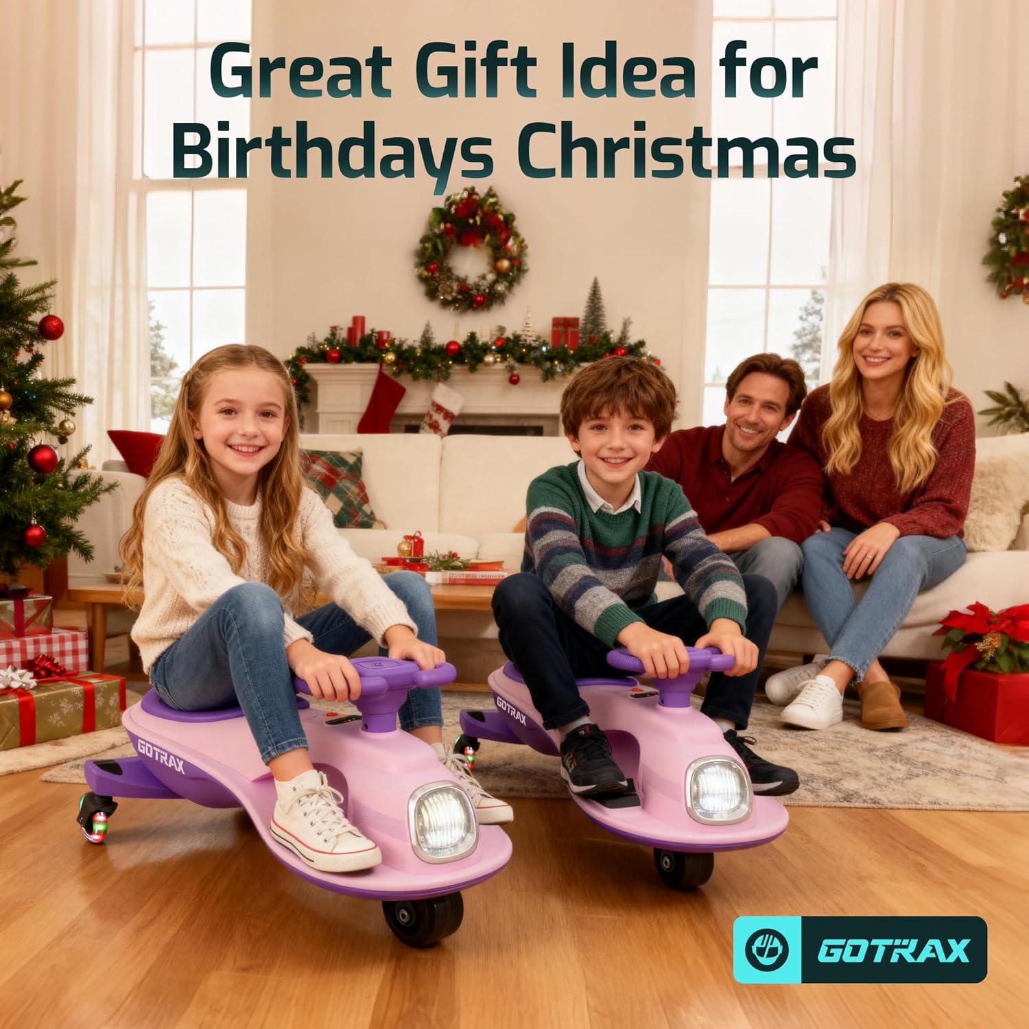 Gotrax WG1 Electric Wiggle Car for Kids, 12V Big Battery up to 120Min Playtime, Music Speaker &Rear Flash Wheels, Battery Display & Easy Assembly w/Pedal Throttle, Crazy Cart Gift for Ages 3+, 132Lbs