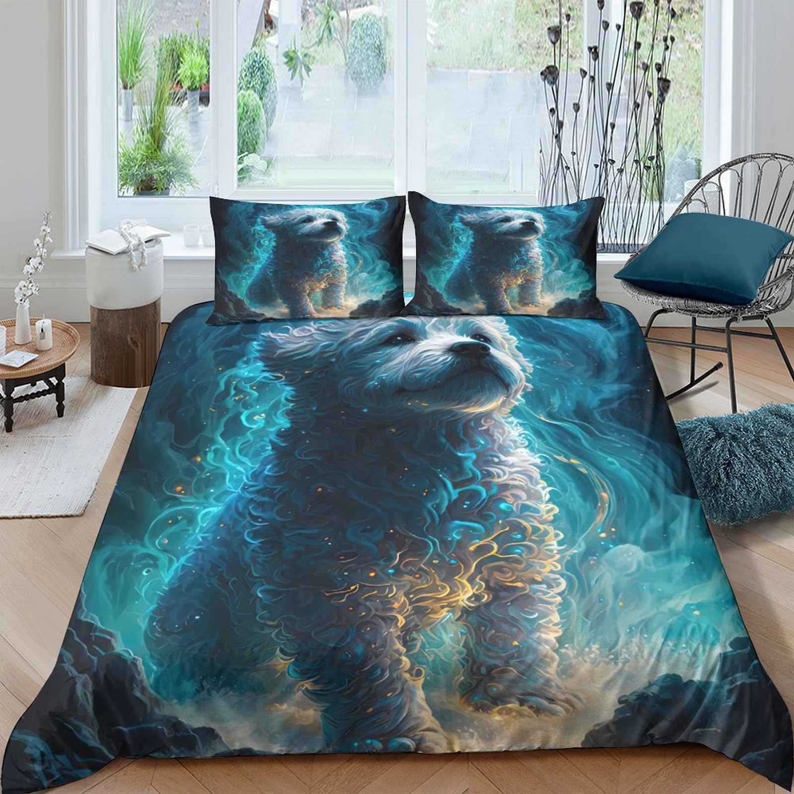 Ctjqhvkz Style-7 3D Printed Blue Aurora Bear Fitted Sheet Microfiber Breathable Cosmic Forest Mattress Cover For Bedroom Dorm Decor Single（135X200cm）