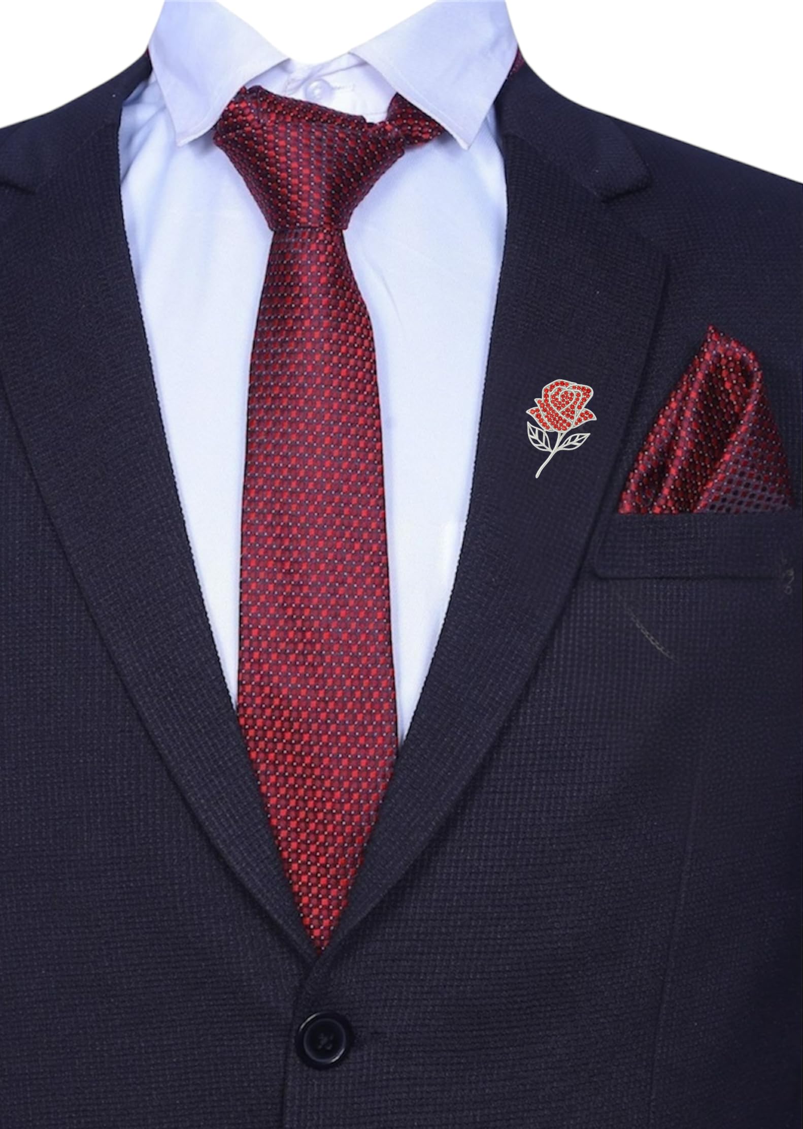 random stripe Men’s Premium Necktie Set with Matching Pocket Square & Rose Brooch – 9 Elegant Color Options | Formal Combo-picture-49