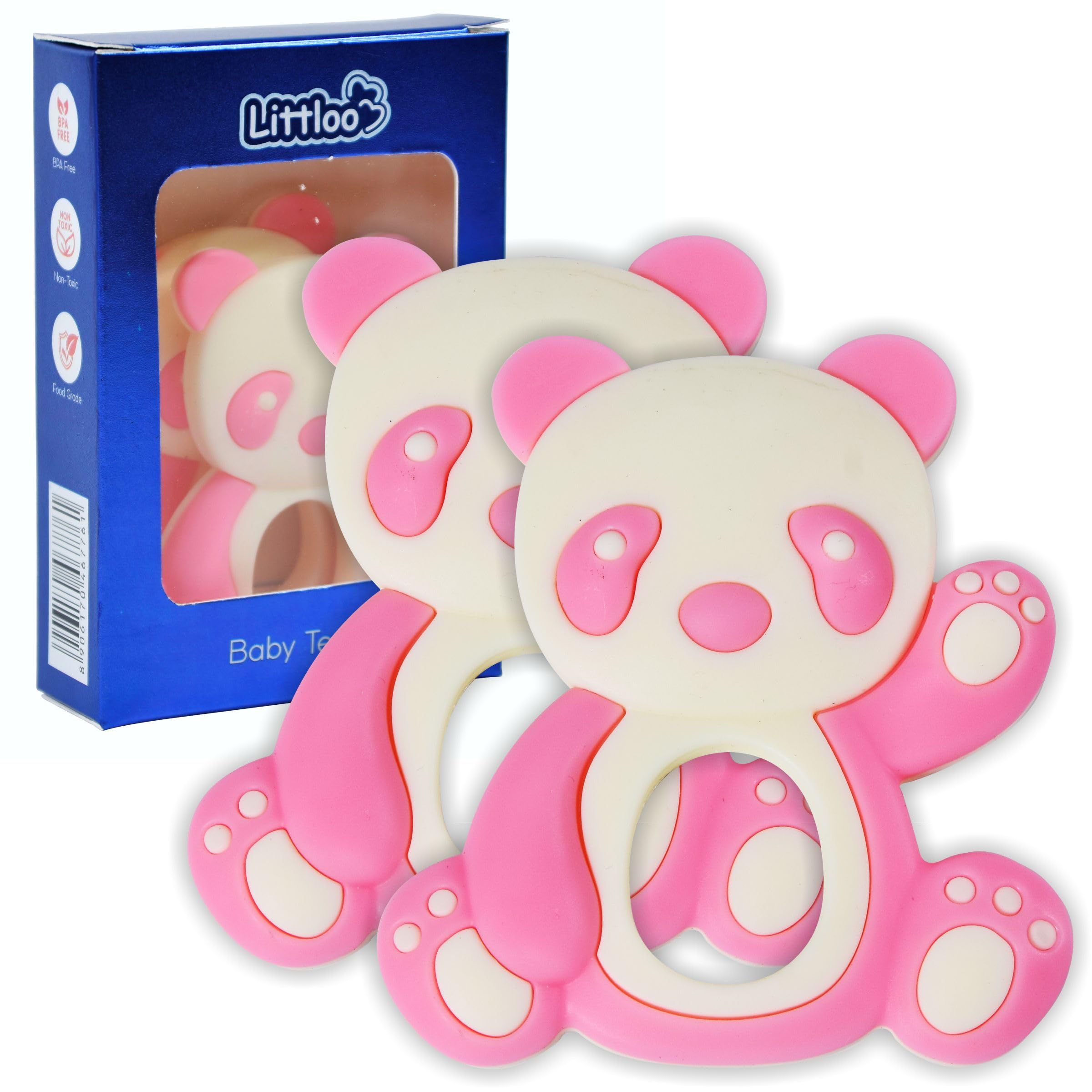Littloo: Littloo Baby Teether (Pack of 2): Delightful, Natural Relief for Tiny Gums (Panda Pink PO2)