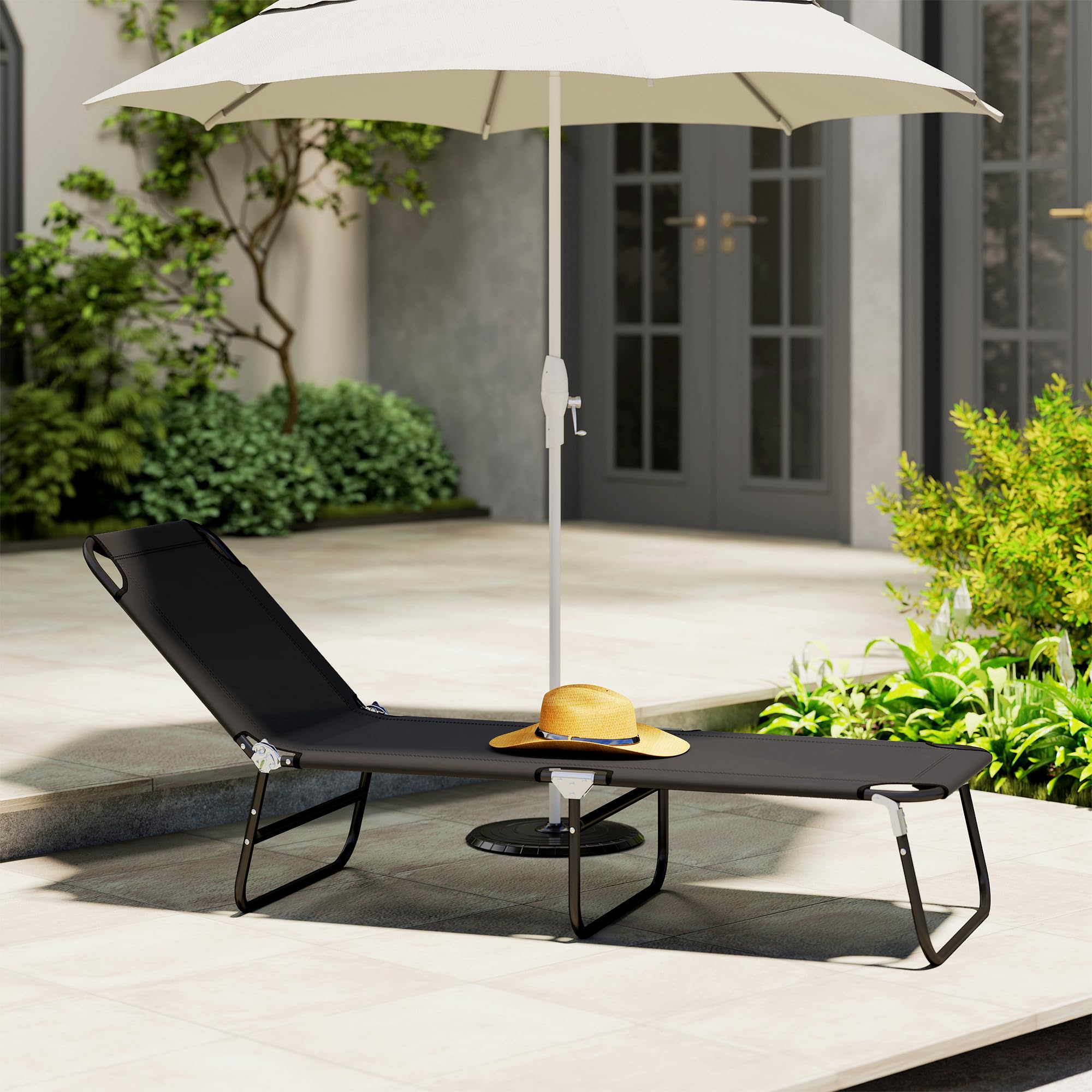 Outsunny Tumbona Plegable Reclinable con Ángulo Ajustable de 5 Posiciones para Jardín Exterior Piscina Terraza Camping Carga 120 kg 188x56x28 cm Negro