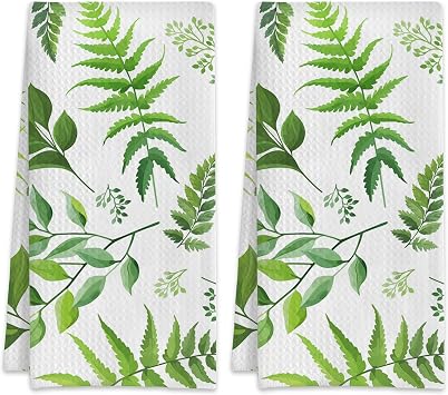 2 Pack Hand Towels Green Leaves Forest Herbs Kitchen Towel Absorbent Decorative Towels Set for Drying,Cleaning,Cooking,Bathroom,Holiday 16x24 Inches