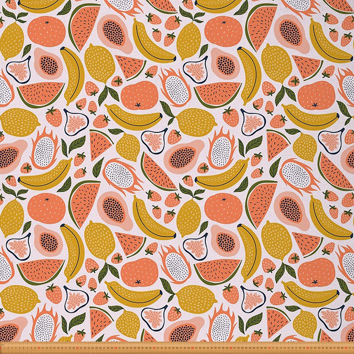 Fruit Fabric by The Yard Tropical Fruits Banana Watermelon Upholstery Fabric for Chairs Fresh Papaya Strawberry Decorative Waterproof Outdoor Fabric 1 Yard,(L92*W150cm) Orange Yellow