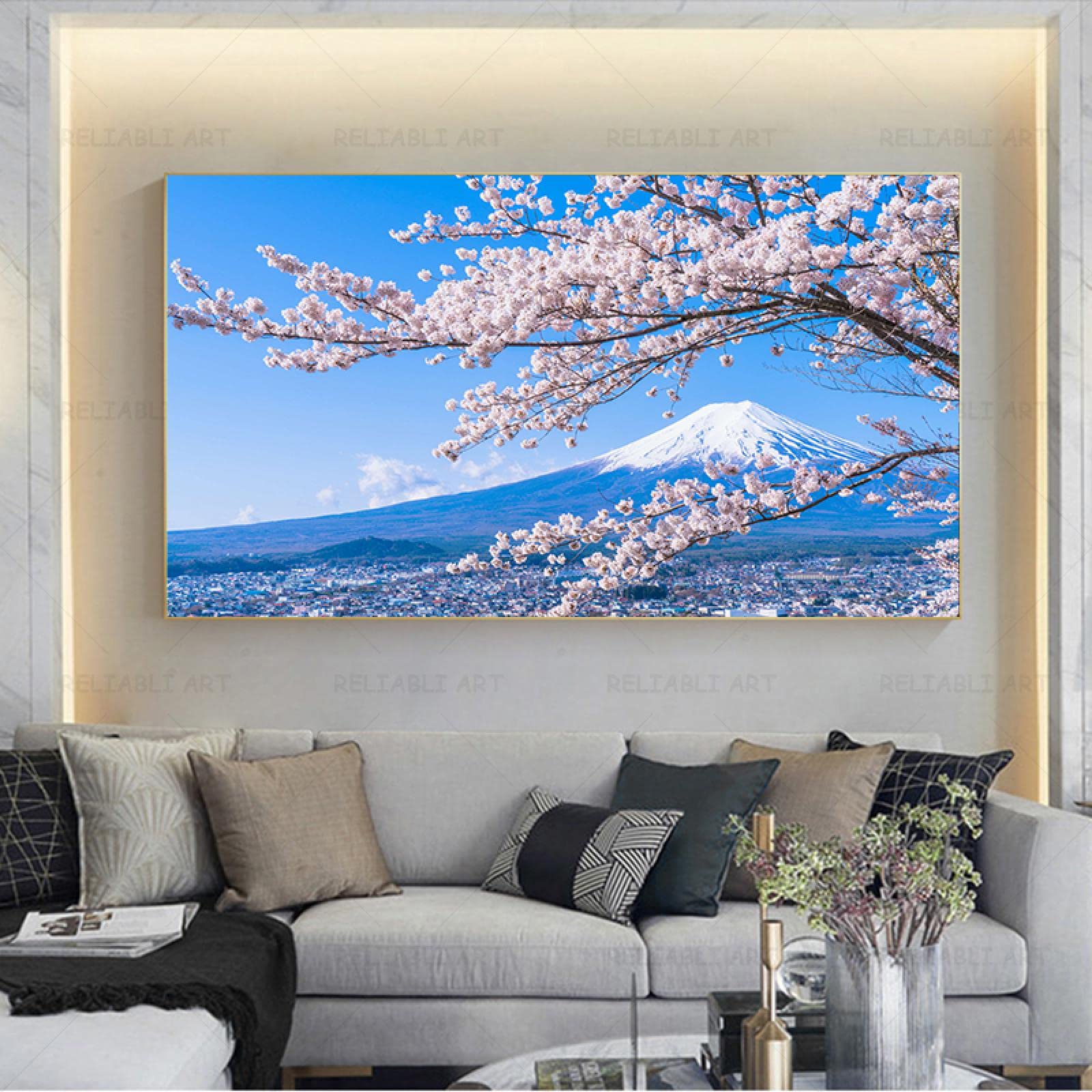 Amazon.co.jp: 日本 春 富士山 壁画 桜 キャンバス 絵画 風景 花