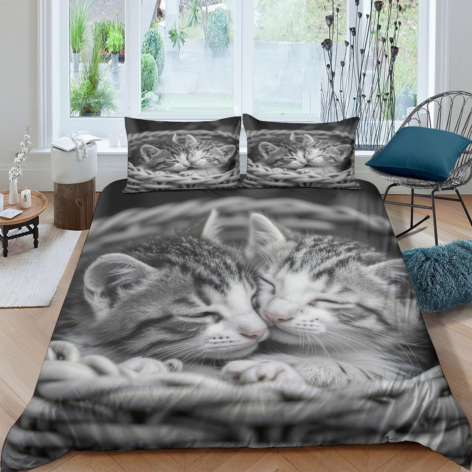 Ctjqhvkz Style-10 3D Printed Sleeping Cat Fitted Sheet Microfiber Soft Breathable Kitten Pattern Mattress Cover For Bedroom Home Decor Single（135X200cm）