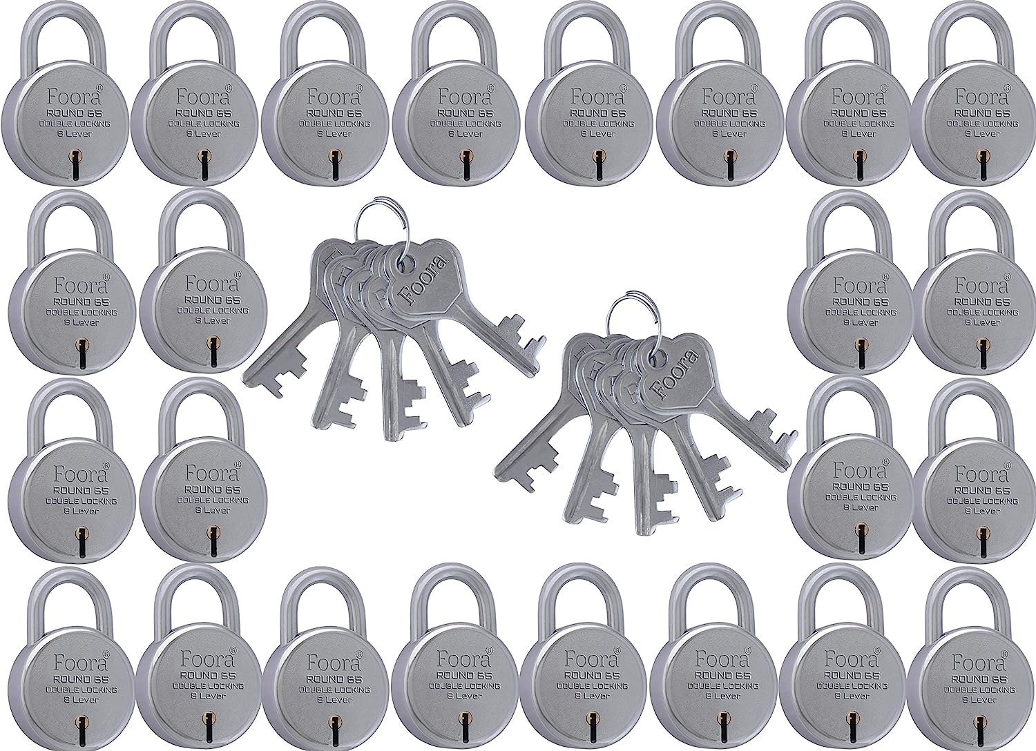 Foora Lock and Key Set – Door Lock for Home and Shop, Same Key for Multiple Locks, 2 Same Key Lock Set, Common Key Lock Set of 2, Silver Finish (Round 65mm) — Amazon image 6