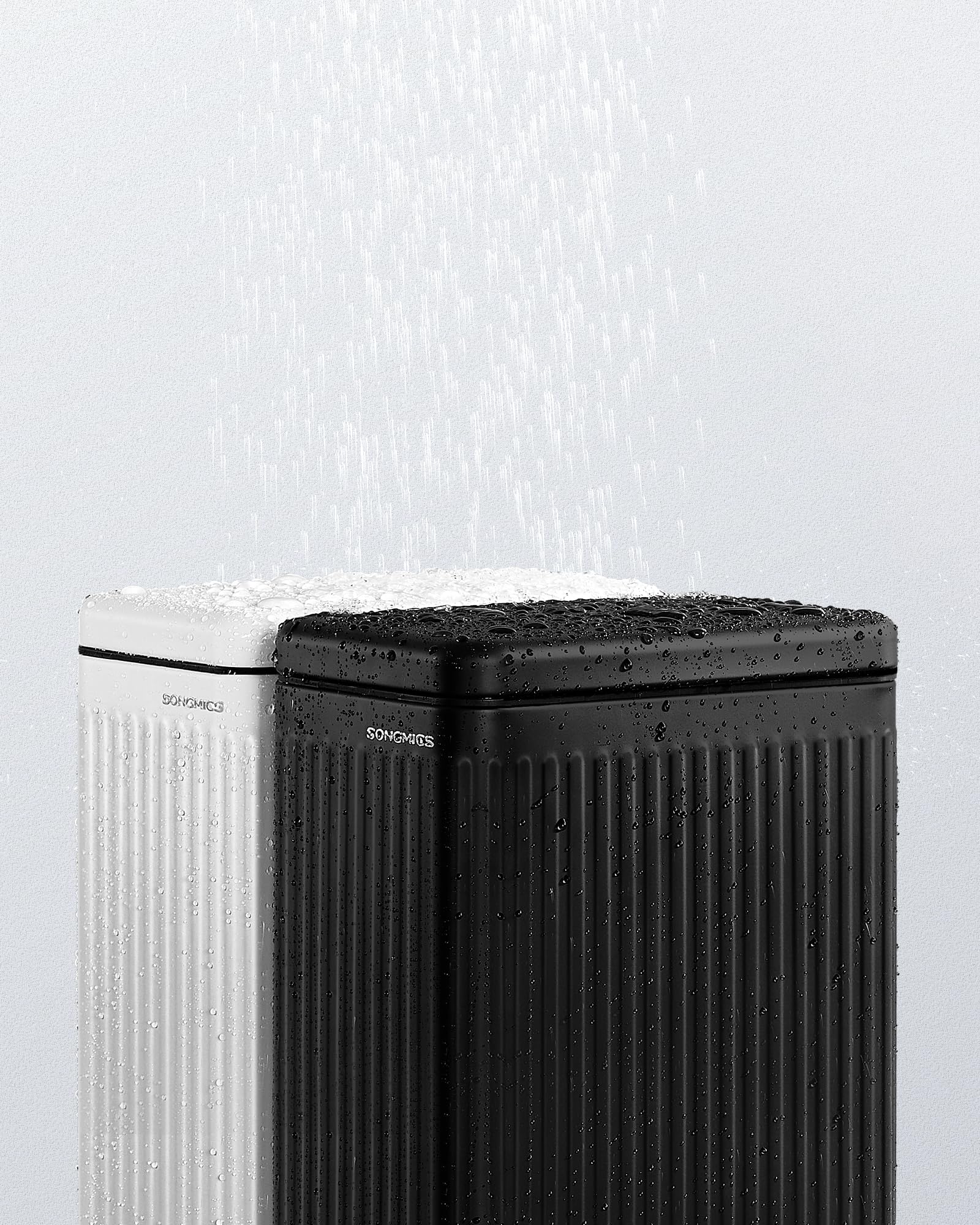 SONGMICS LTB562B01 - Pattumiera da bagno, con coperchio, pattumiera a pedale, piccolo, sottile per piccoli spazi, acciaio, chiusura morbida, colore nero