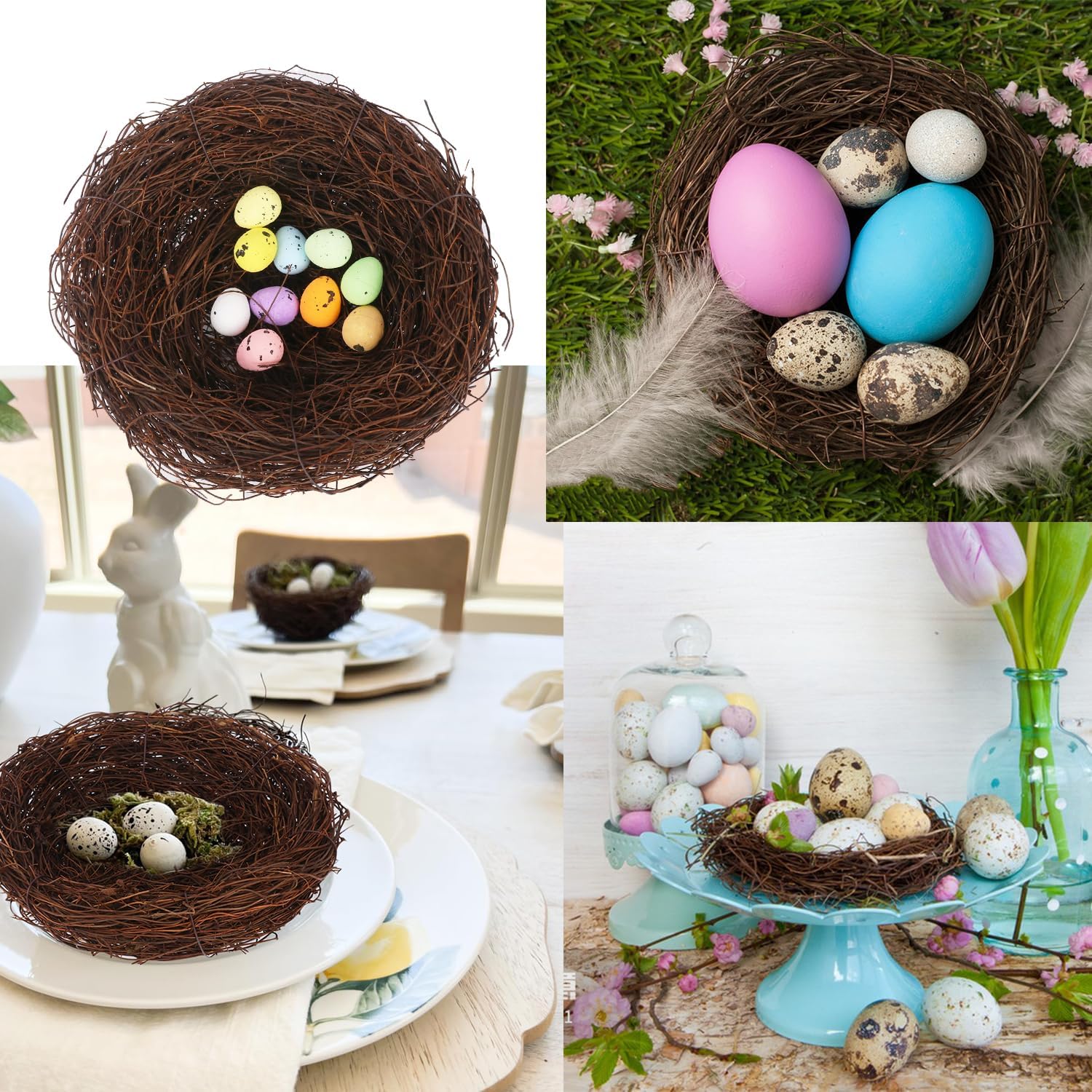 GNIEMCKIN 16 PCS 6 Inch Artificial Bird Nest for Crafts, Rattan Birds Nest Decorating Kit, Ideal for Easter, Garden, and Home Decor
