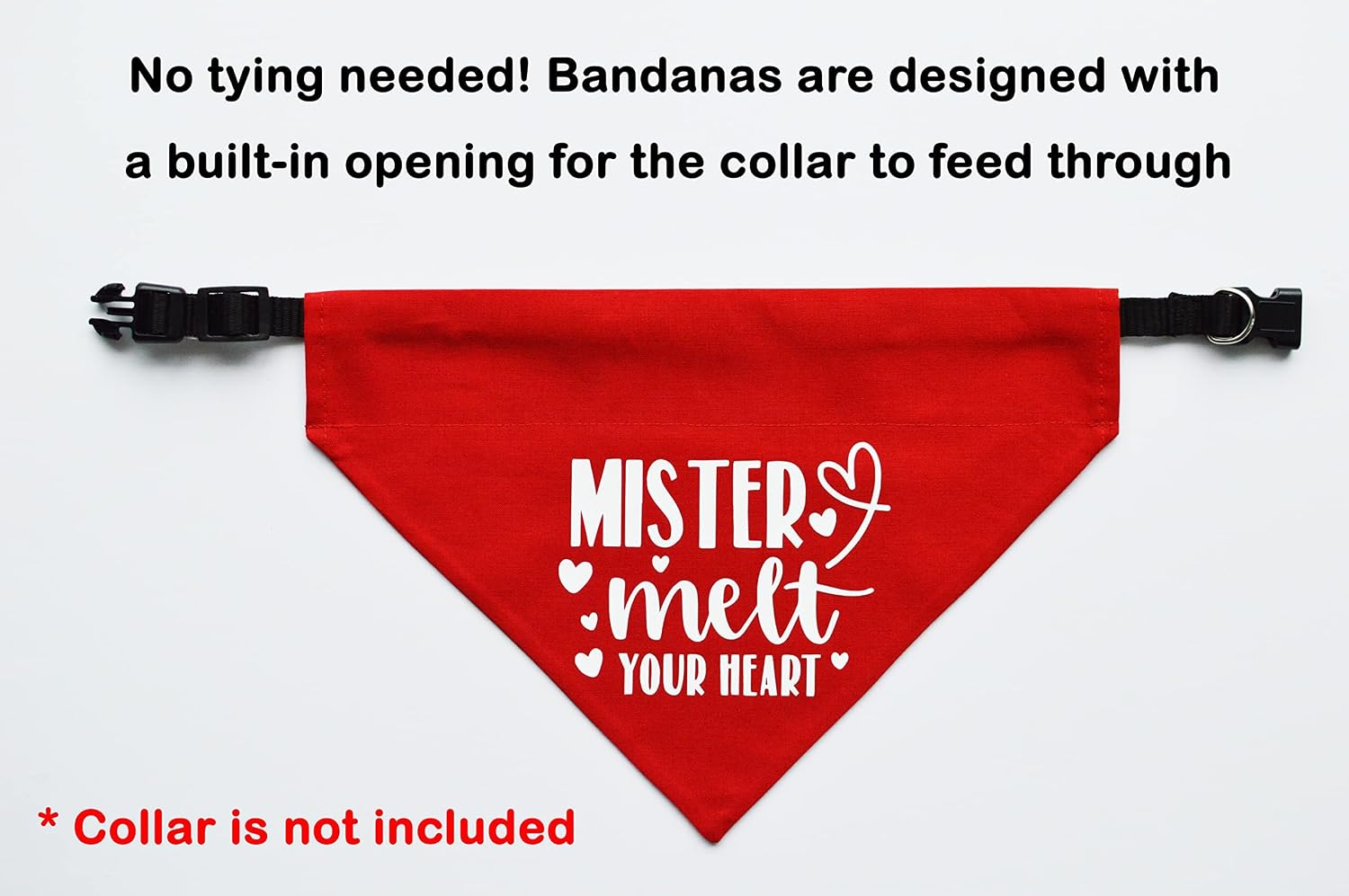 Valentines Day Slip on Dog Bandana, Over The Collar pet Neckerchief, Festive Dog & cat Accessory (Mister melt Your Heart, X-Large)
