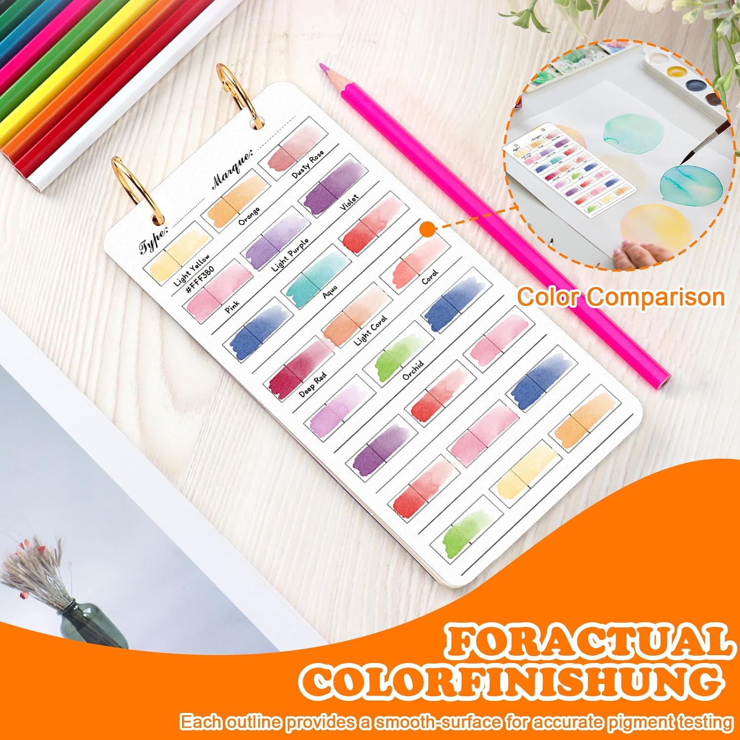 SKLENICE 20 Sheets Painters Color Diary for 480 Colors Color Swatch Book Watercolor Paper Swatch Cards Watercolor Notebook 3.5 X 7 Inch Color Palette Cards for Oil Pastels Watercolor