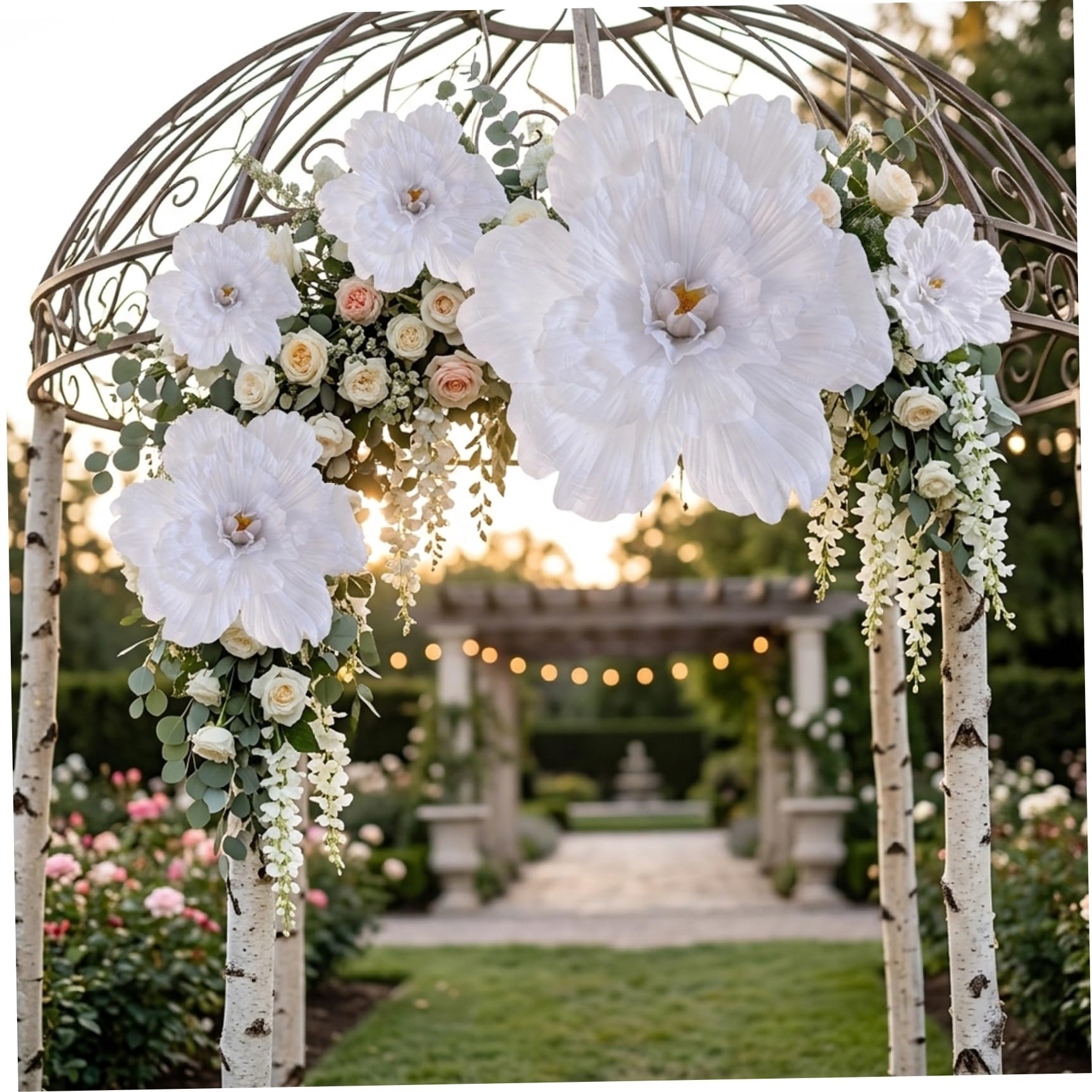 Fiori giganti di carta velina, grande peonia artificiale, bouquet di fiori di peonia artificiale da 59,9 cm, per matrimonio, benvenuto, decorazione da parete ed eventi fotografici, bianco