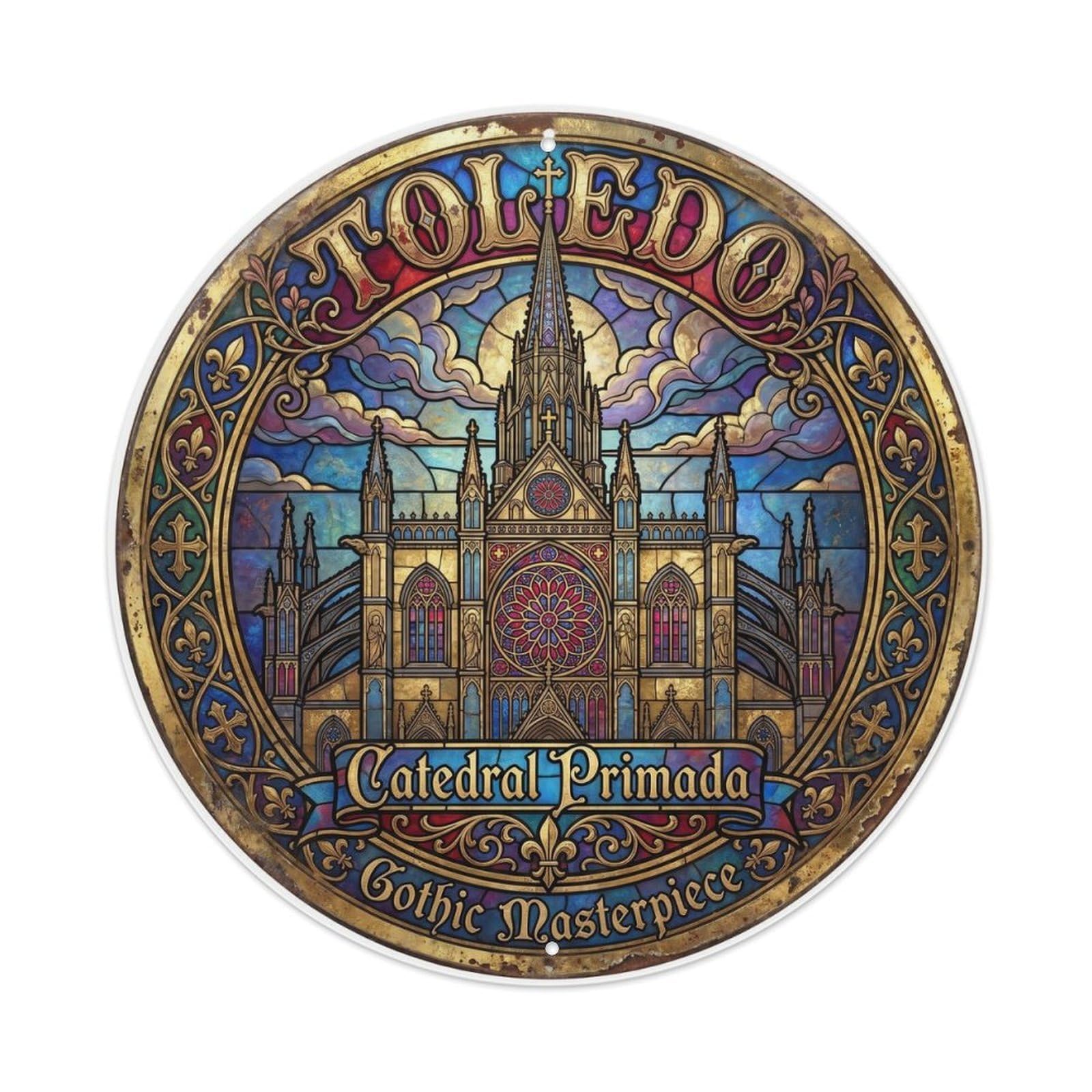 Cathedral Gothic Office Sanctuary Metal Tin Sign Plaque Wall Decor for Cafe, Club Bar, Office, Home Garden Round Metal Poster 8x8Inch