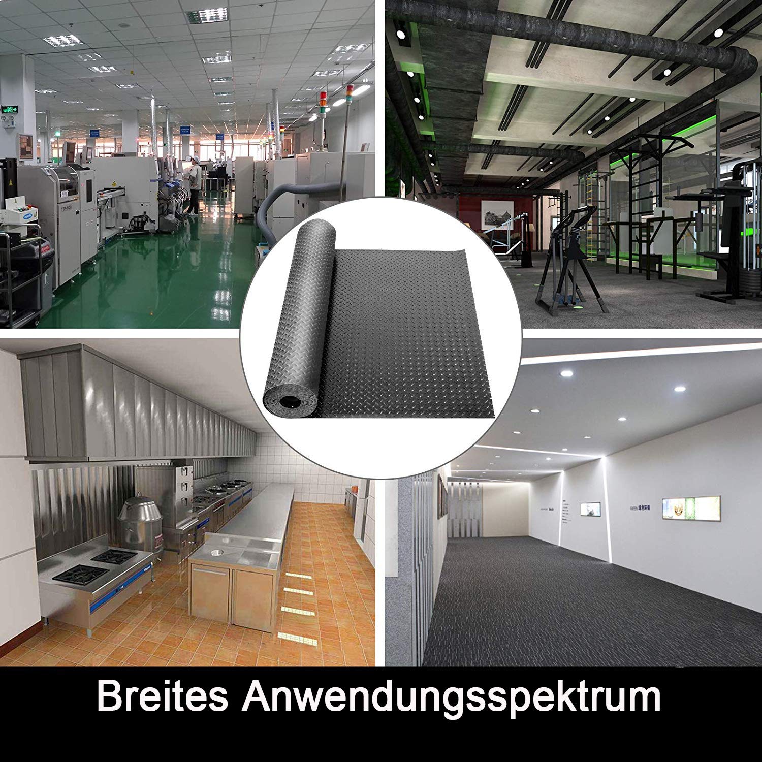 uyoyous Gummimatte 500 x 100 cm Gummimatten Meterware Bodenmatte Schutzmatte Gummiläufer rutschfest Bodenbelag Gummi Bodenschutzmatte Garagenböden Fitnessstudios Matten, Stärke: 3mm, Schwarz