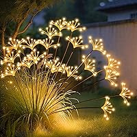 JJGoo 2-Pack Solar Swaying Starburst Lights - Waterproof Fireworks Garden Pathway Lights, Warm White Wind Motion Outdoor Decor