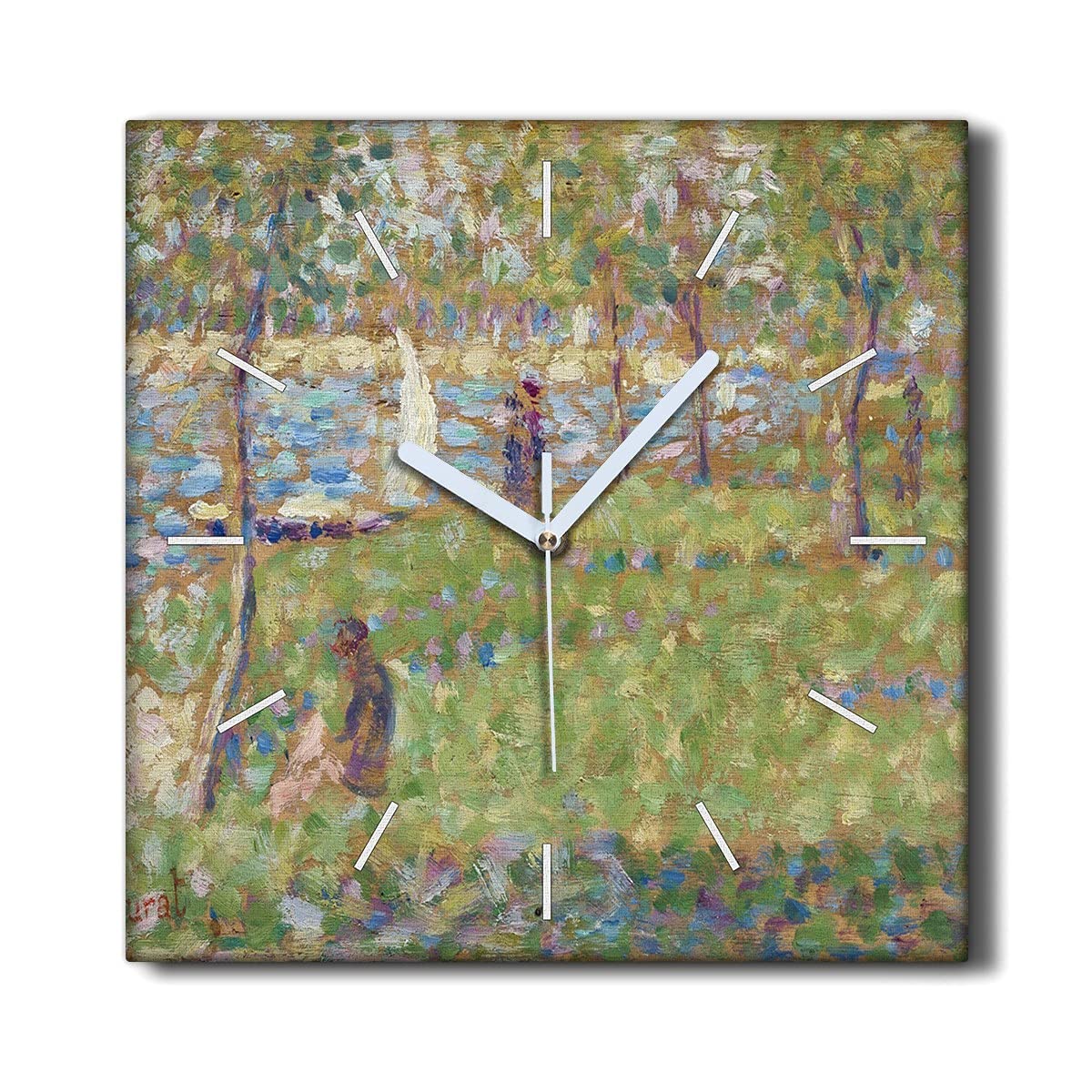 Horloge silencieuse contre le bruit : toile déco salon Seurat