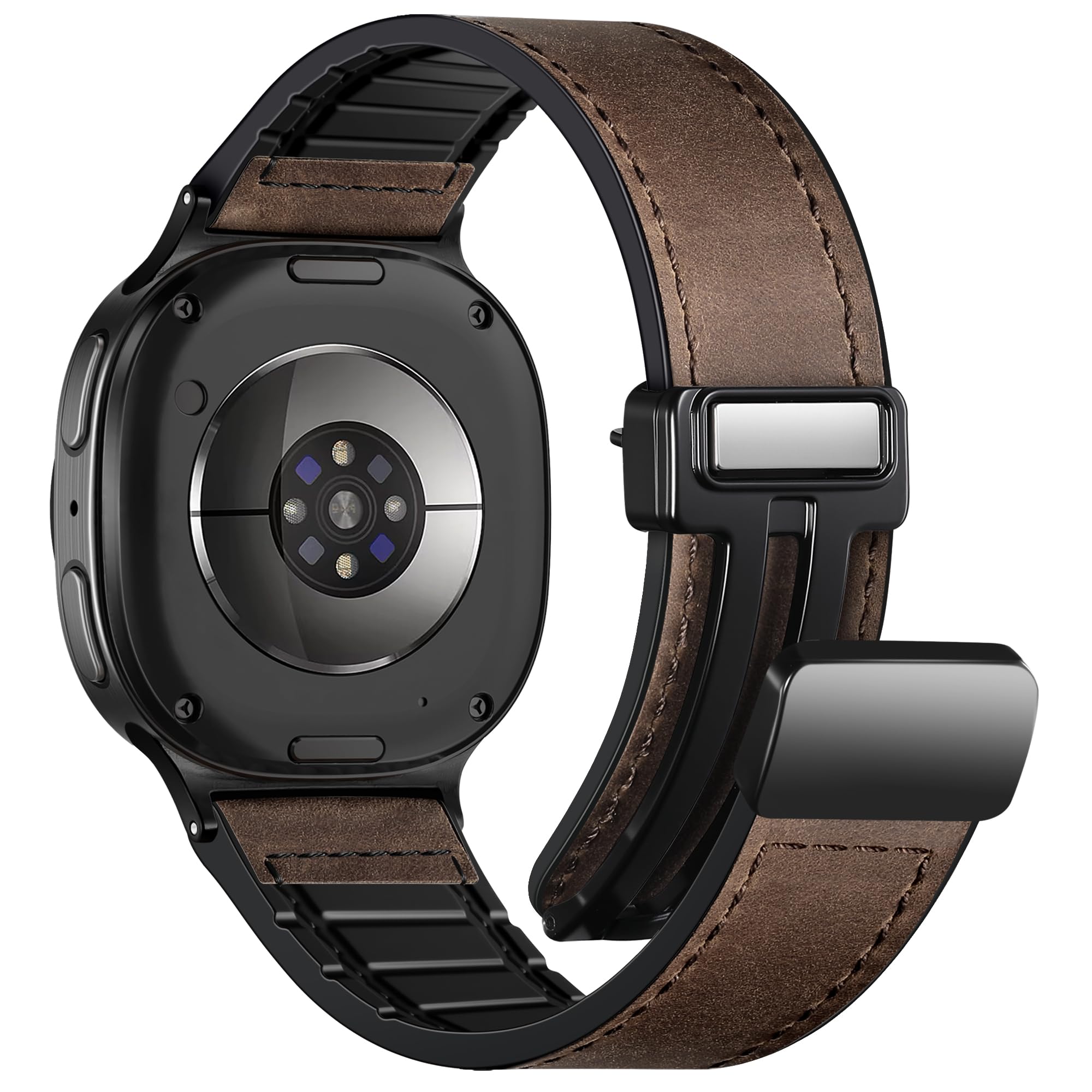 Charlam Magnetic Leather Band Compatible with Galaxy Watch 9 8 Band 40mm 44mm,Galaxy Watch 8 Classic Band 46mm,Genuine Leather No Gap Replacement Strap for Samsung Watch 8 Bands Men Women,Black Coffee Black Coffee Galaxy Watch 9/8/8Classic-40/44/46mm