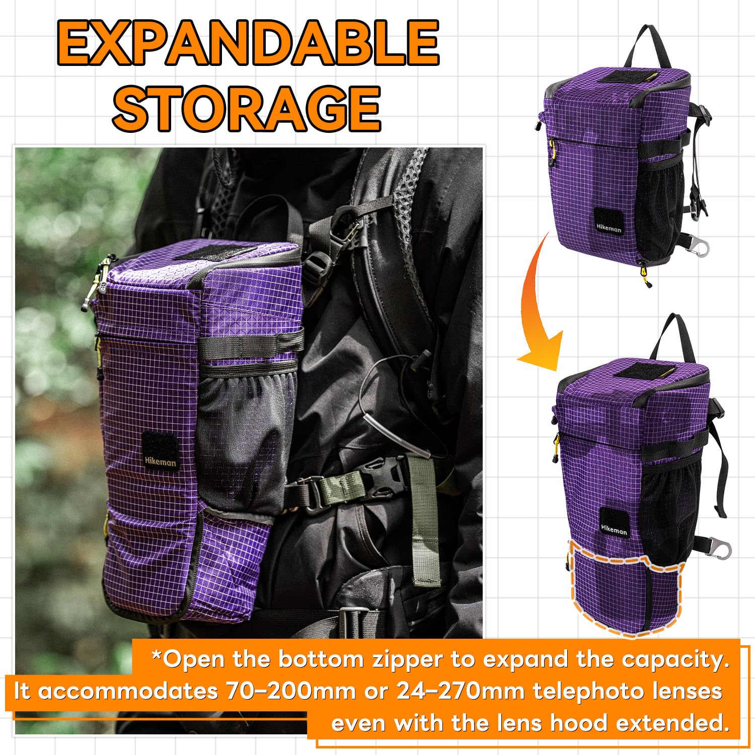 HIKEMAN Sac à bandoulière pour appareil photo – Sac étanche et résistant aux chocs avec sangle amovible pour un usage quotidien, les activités de plein air, les voyages, l'alpinisme, gris, 26 * 13
