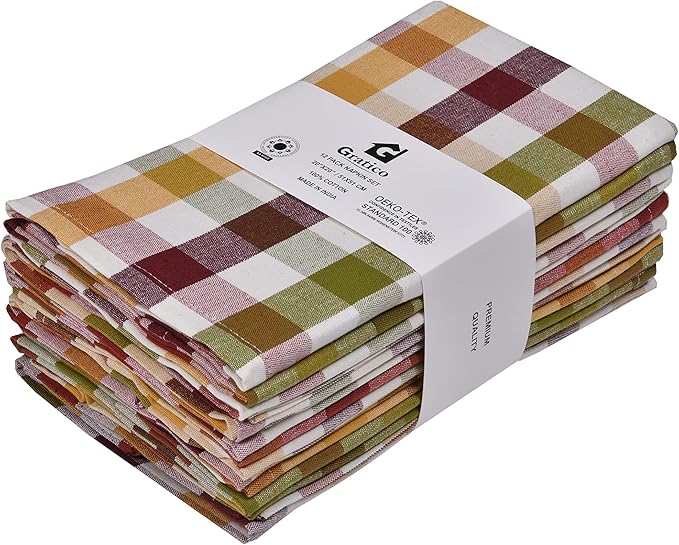 Gratico Dinner Napkins Buffalo Checks Cloth Napkins Set of 12 Harvest Color Checks