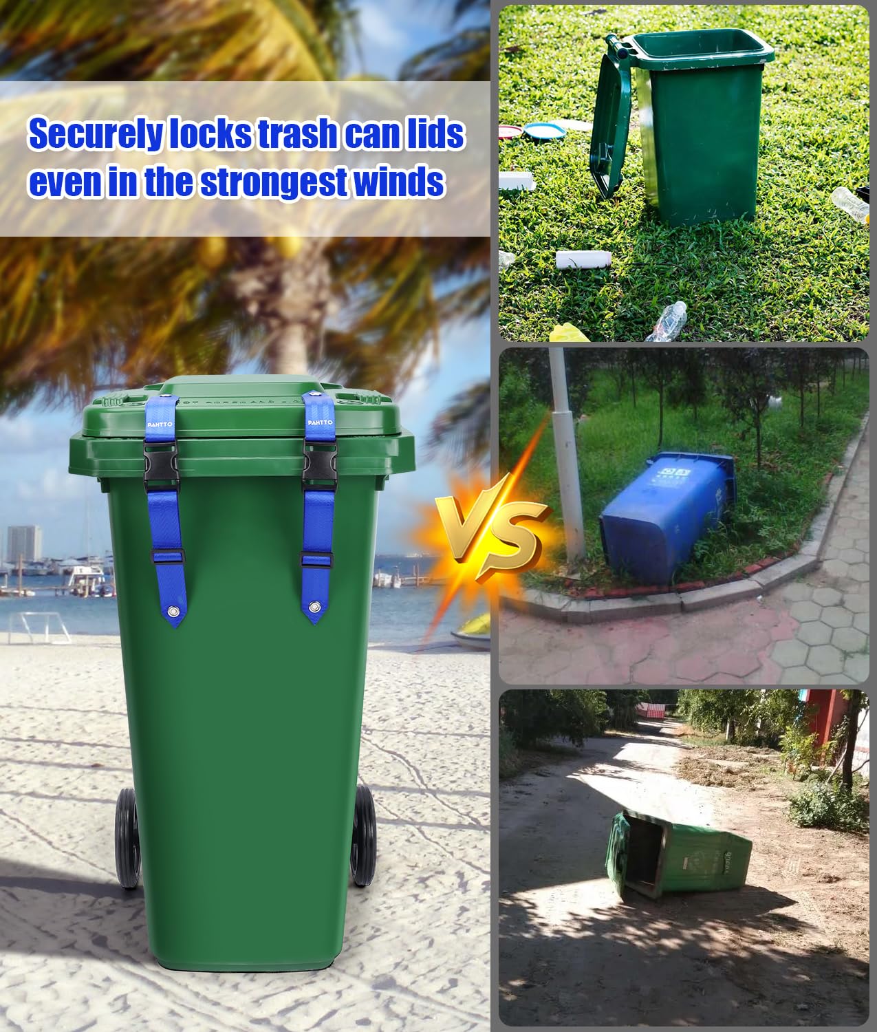PAHTTO Trash Can Locks for Animals 2PCS, Universal Garbage Can Lock, Nylon Bear Proof Trash Bin Lid Lock, Adjustable and Easy to Install, Heavy-Duty Garbage Can Strap for Outdoor Trash Can(Blue)