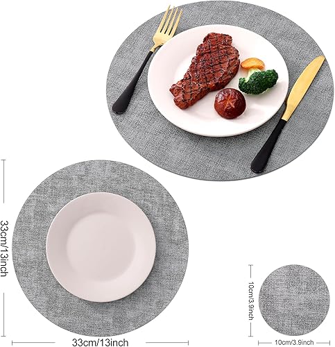 Miniatura 6 de Homaxy Manteles individuales y posavasos redondos de piel sintética, lavables de doble cara, lavables y resistentes al calor, tapetes de comedor