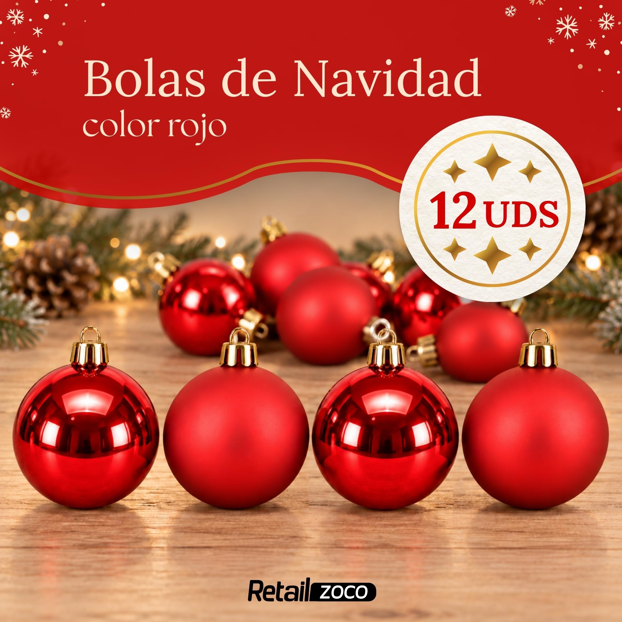 Bolas de Navidad, Adornos Arbol Navidad, 12 Piezas, Rojo Navidad - imagen 2