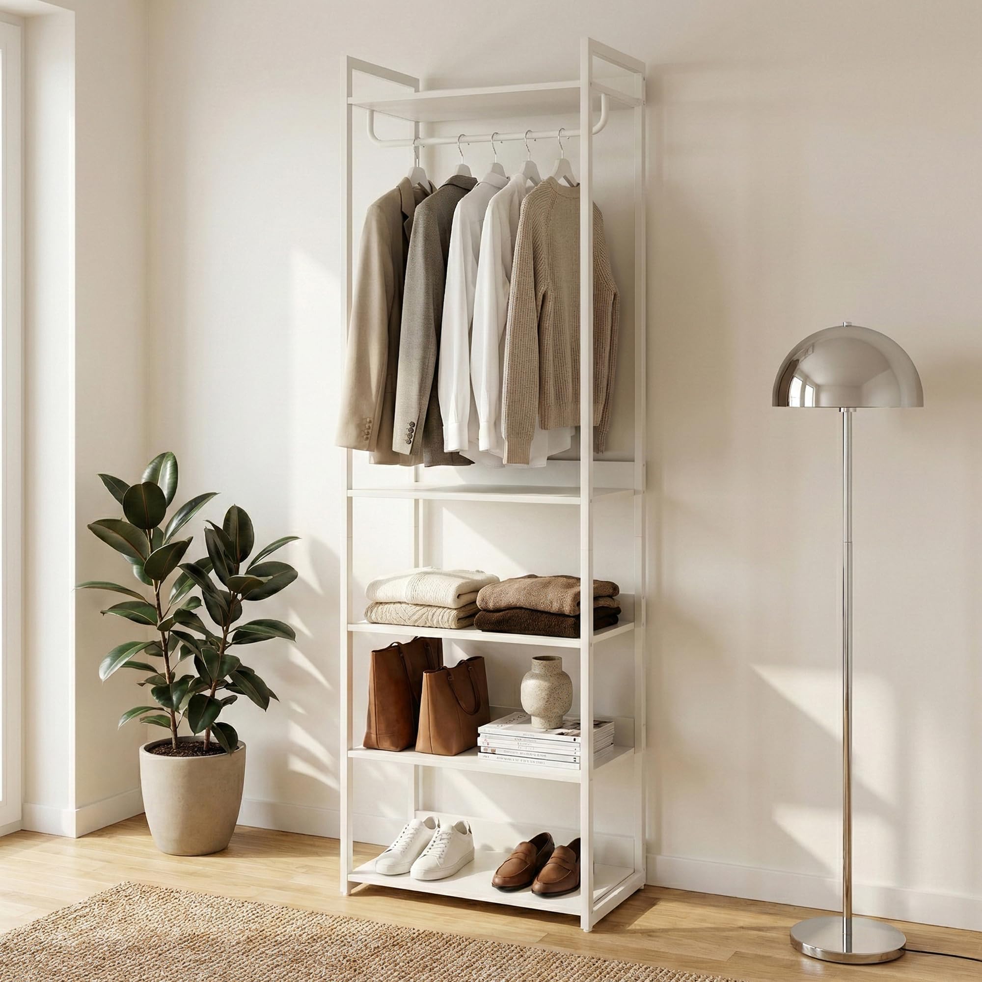 [en.casa] Stand Appendiabiti da Terra in Acciaio con 5 Ripiani Guardaroba Aperto con Vano Asta Portabiti Organizzatore per Ingresso Camera da Letto 200 x 61 x 40 cm - Grigio