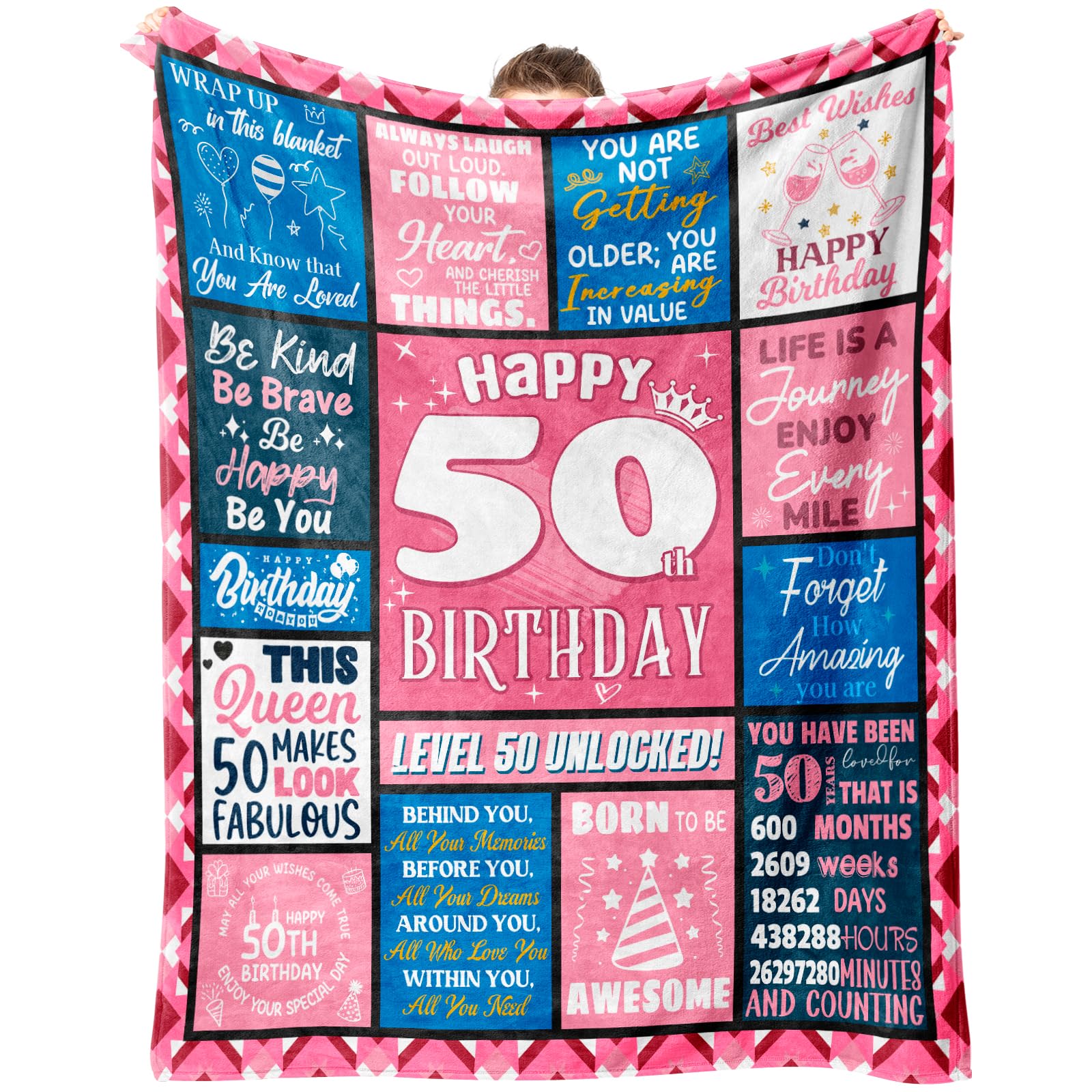 50th Birthday Gifts for Women, 50th Birthday Throw Blanket 150x130cm, Gifts for Mum Sister Auntie Cousin Wife Friend in-Law, Thoughtful Gift Idea