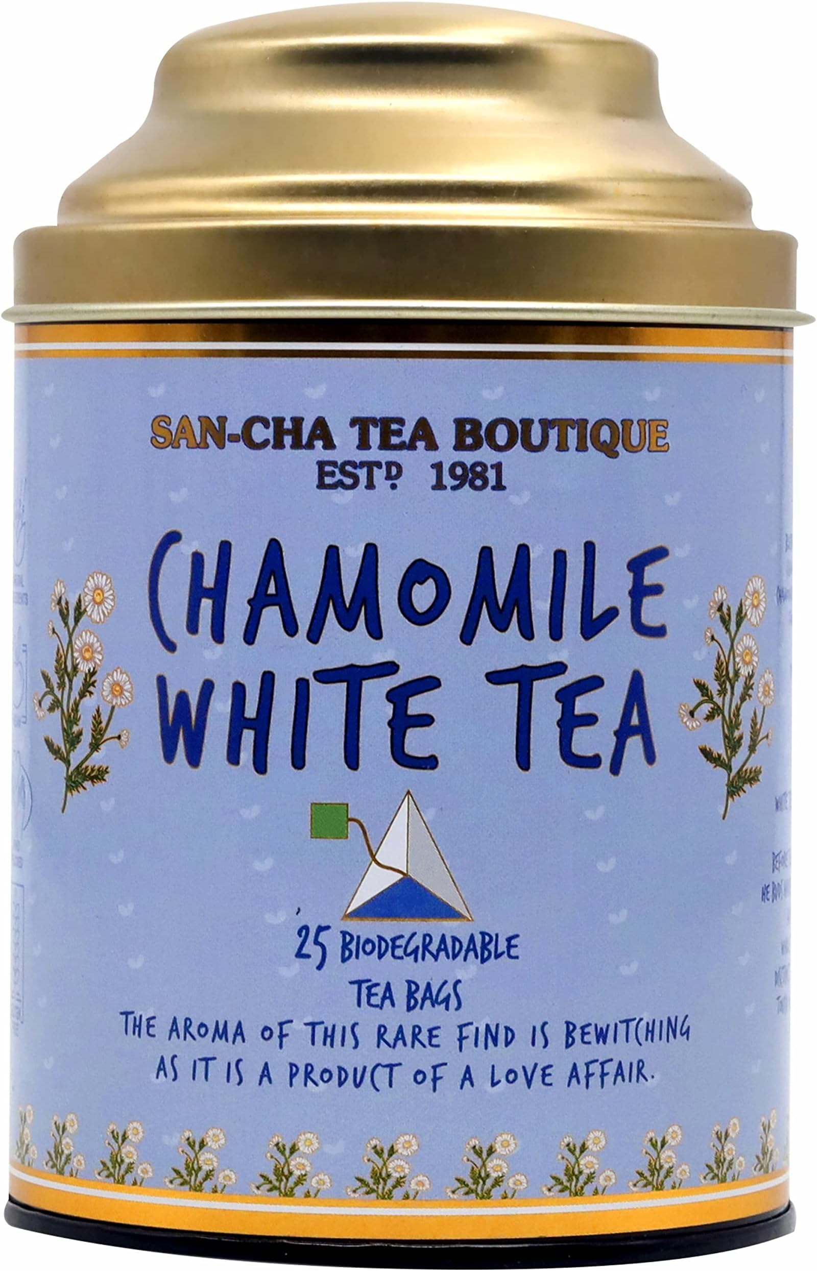 Sancha Chamomile White Tea | 25 Pyramid Bags | Silver Needle & White Peony White Tea Blend | Antioxidant-Rich