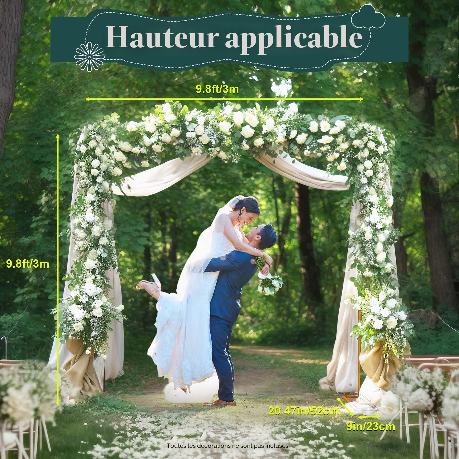 Arche de mariage en métal - 3 x 3 m - Structure réglable en hauteur pour mariage, anniversaire, fête d'anniversaire, banquet