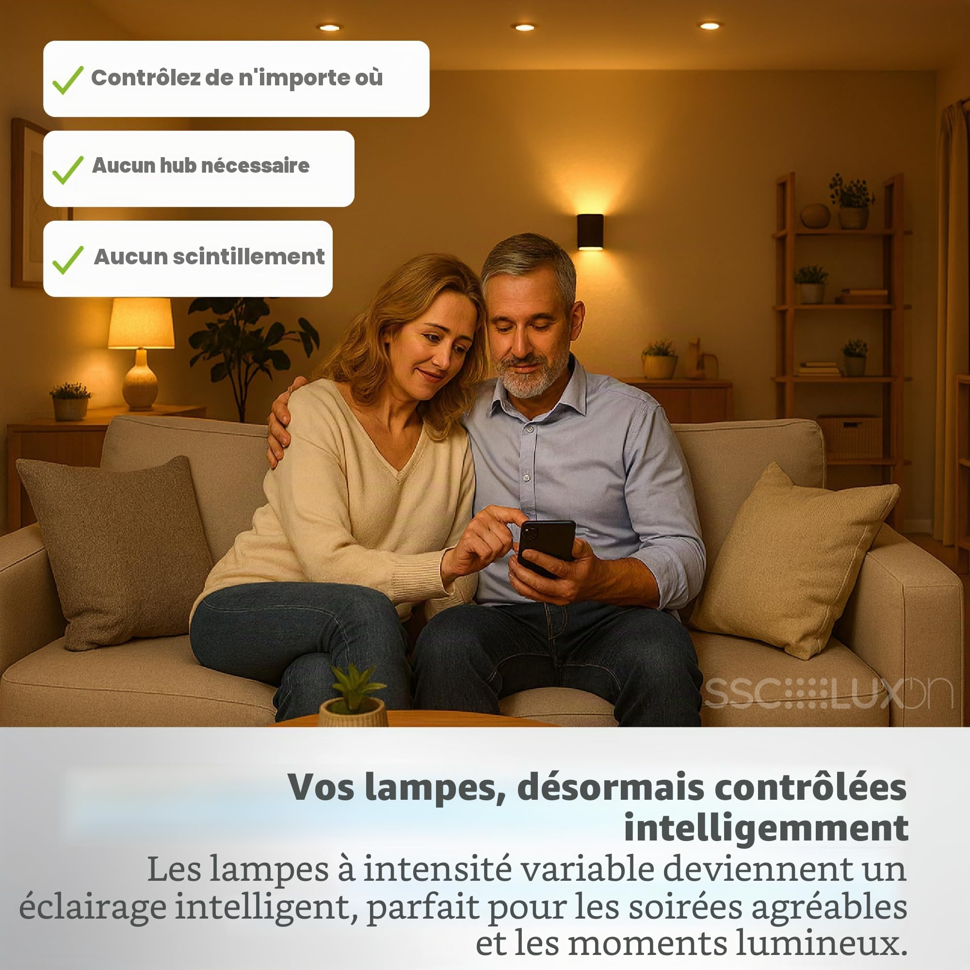 SSC-LUXon Zenalux Smart WiFi Variateur d'intensité rotatif LED avec couvercle – Variateur universel encastré compatible avec Alexa, Google Home et Tuya Smart Life