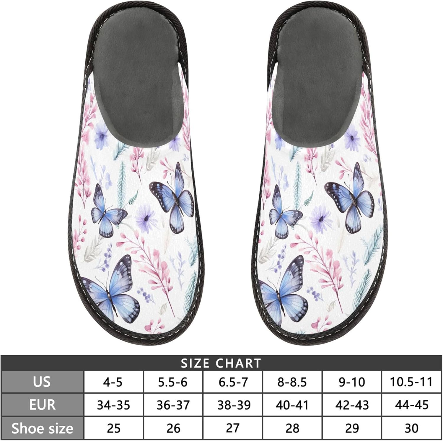 Flower Butterfly House Slippers – Cozy Fuzzy Slippers for Guests, Washable & Disposable, Perfect for Shoeless Home, Spa & Hotel Use A111261