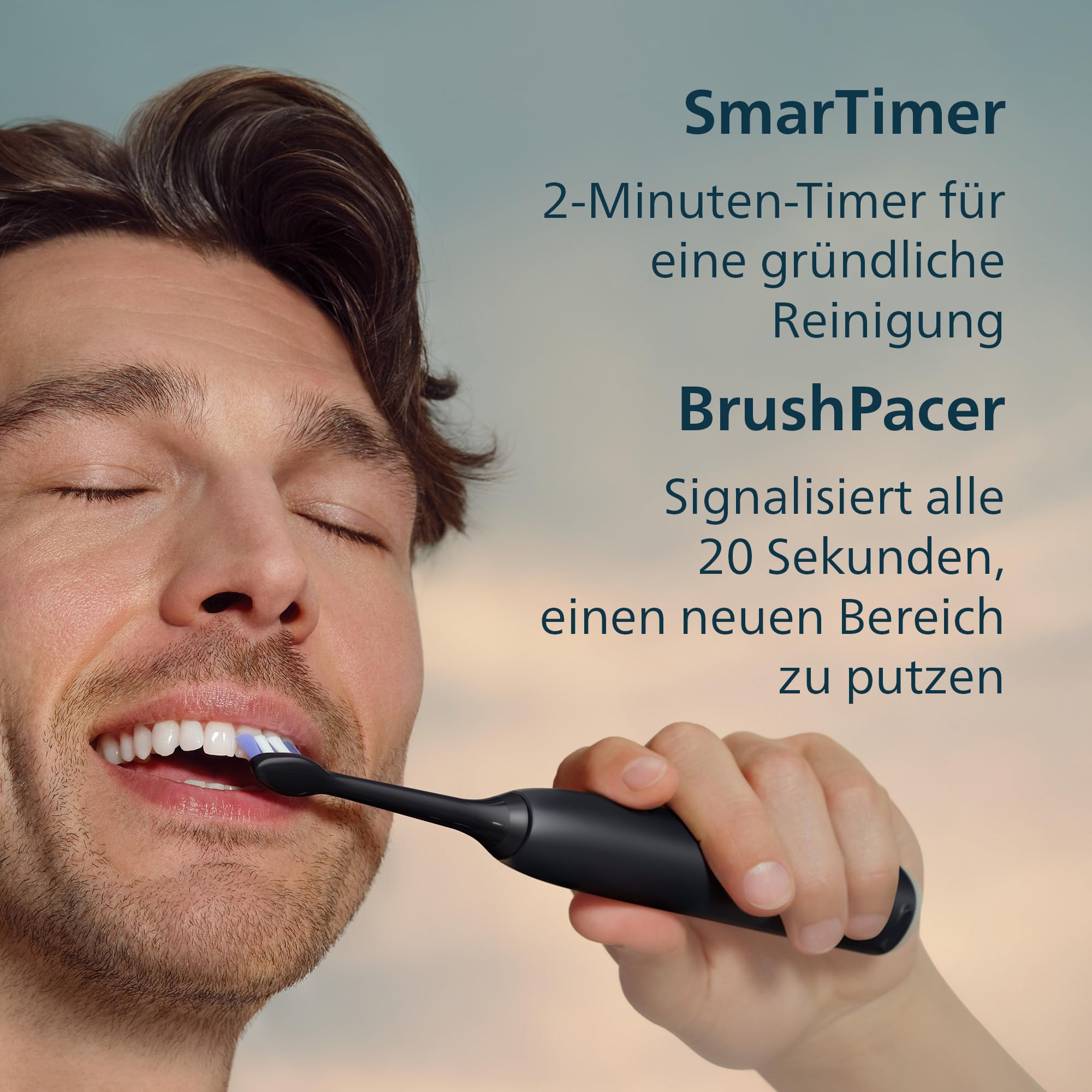 Philips Sonicare Series 6100 Elektrische Zahnbürste – Technologie der nächsten Generation, Drucksensor, 6 Putzeinstellungen, SmarTimer, BrushPacer, 21 Tage Laufzeit, Reiseetui, Schwarz, HX7401/12