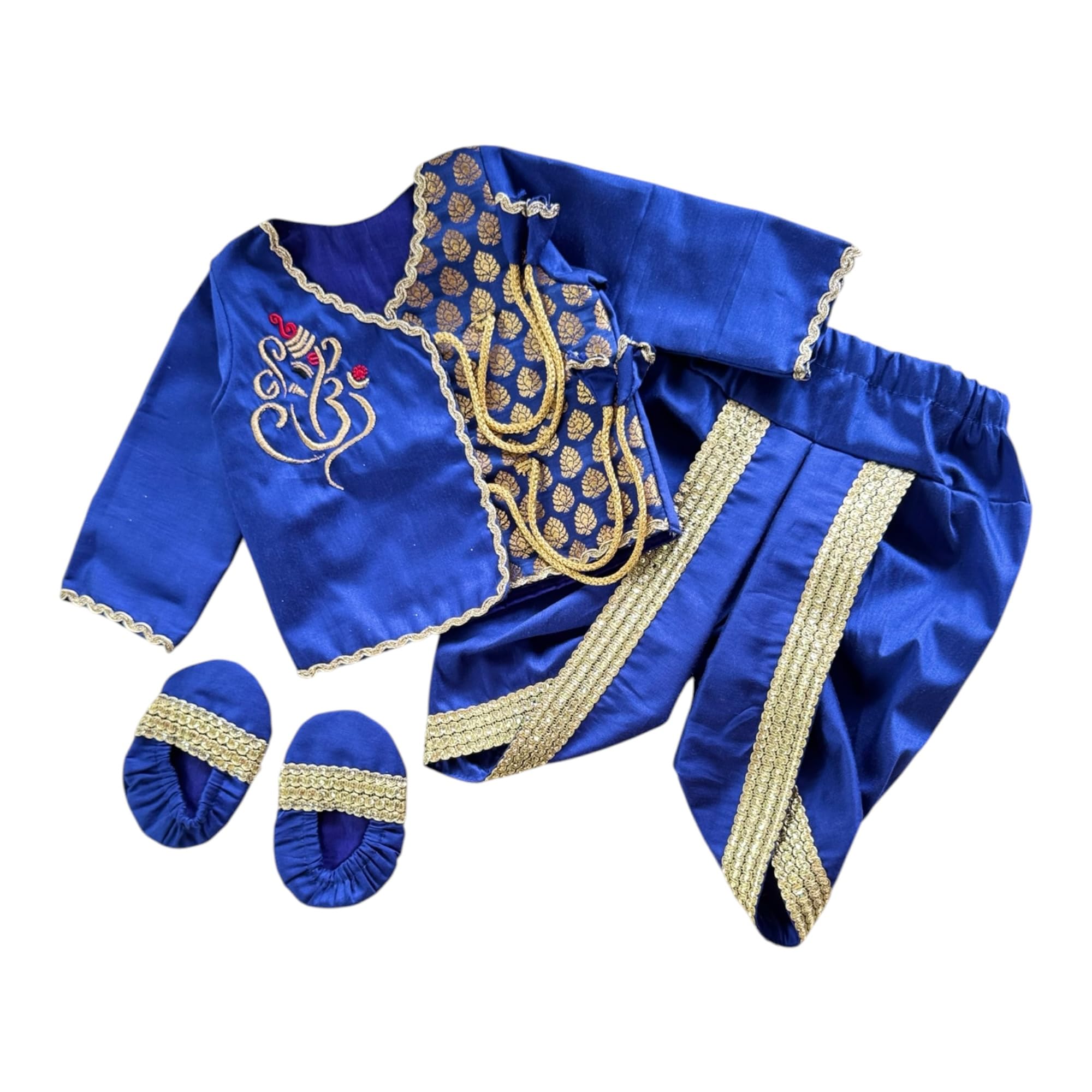 Baby Boy Shirt-Dhoti Pants-Booties (Cotton Silk, Ganesha)-image-38