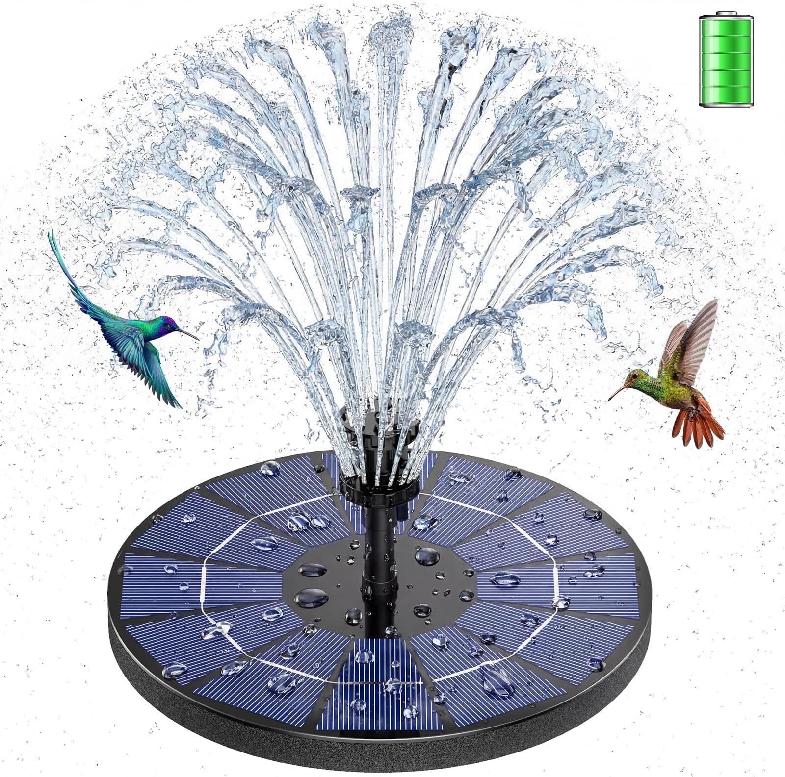 AISITIN 3.5W Solar Fountain Pump, Solar Water Pump Floating Fountain built-in 1500mAh Battery, with 6 Nozzles, for Bird Bath, Fish tank, Pond or Garden Decoration solar aerator pump