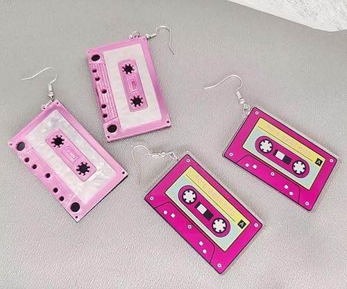 Vista 3 de 2 pares de acrílico 80s 90s cassette cinta pendientes para mujeres retro lindos 80s 90s pendientes accesorios para mujeres