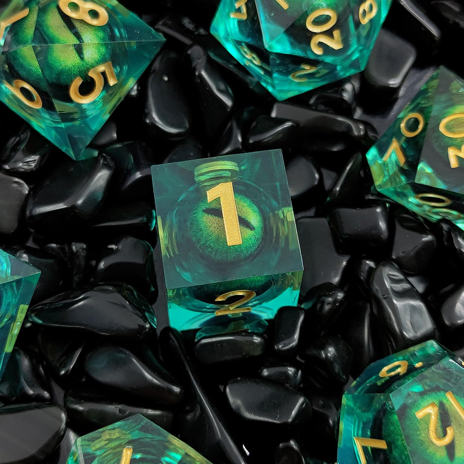 ORUZA 7 PCS Dragon Eye DND Dice Liquid Core D&D Dice Resin Sharp Edge Polyhedral D&D Dice Set for Dungeons and Dragons Role Playing Die D20 D12 D10 D8 D6 D4 D% - Image 3