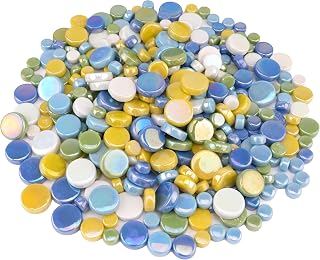 5 Spring Colors Round Mosaic Tiles (Morning Meadow Palette), 500g Glass Tiles for Mosaic Crafts, Assorted Sizes Stained Glass Pieces for DIY and Art Projects