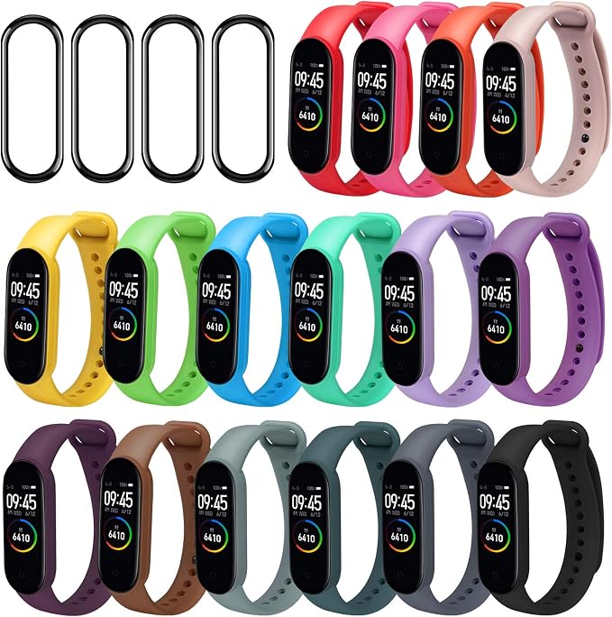 ivoler [20 Pezzi 16 Cinturino Mi Band 6/6 NFC/Mi Band 5/Amazfit Band 5 + 4  Pellicola Protettiva per Xiaomi Mi Band 5 Cinturino di Ricambio Morbido,  Traspirante, Resistente al Sudore e Multicolore : Amazon.it: Elettronica