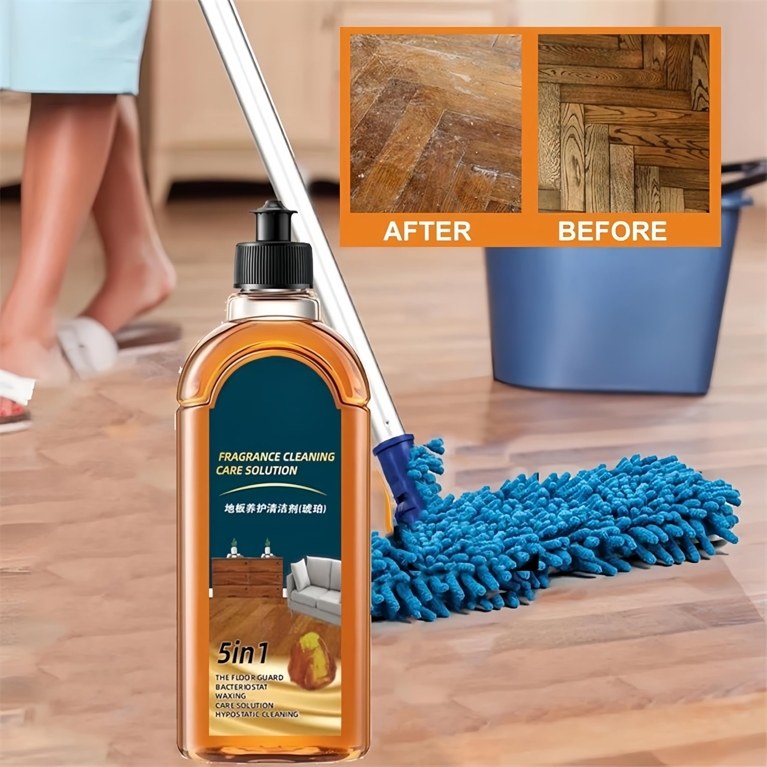 Solución de limpieza con fragancia 5 en 1, quitamanchas y olores, limpiador de pisos para madera, azulejos y cerámica, protege los acabados naturales de los pisos, brillo rápido (3 Piezas)