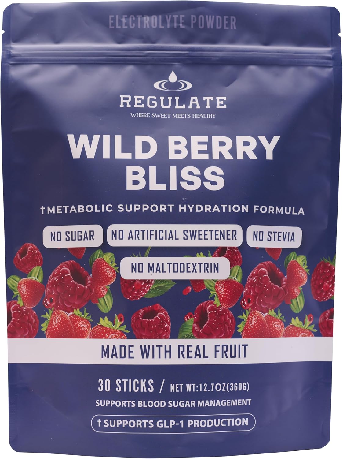 Regulate – Wild Berry Bliss Electrolyte Drink Mix | 30 Sticks | with Chromium & Electrolytes | Sweetened with Allulose & Monk Fruit | No Sugar, No Stevia | Vegan, Gluten-Free