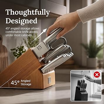 KnifeSaga 14-Piece Knife Set with Block and Detachable 2-Stage Sharpener