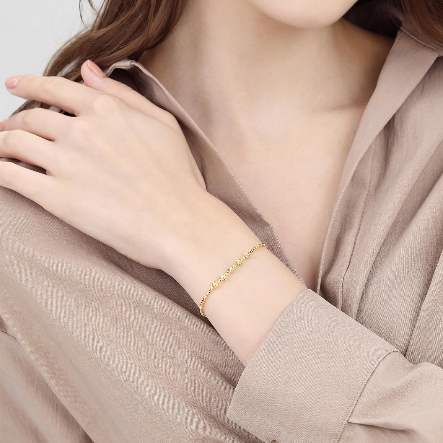 CHOW SANG SANG 999 24K Gold Essence Faceted Bead Textured Chain Bracelet for Women Size 18cm 93853B Price-by-Weight 3.36g Gold