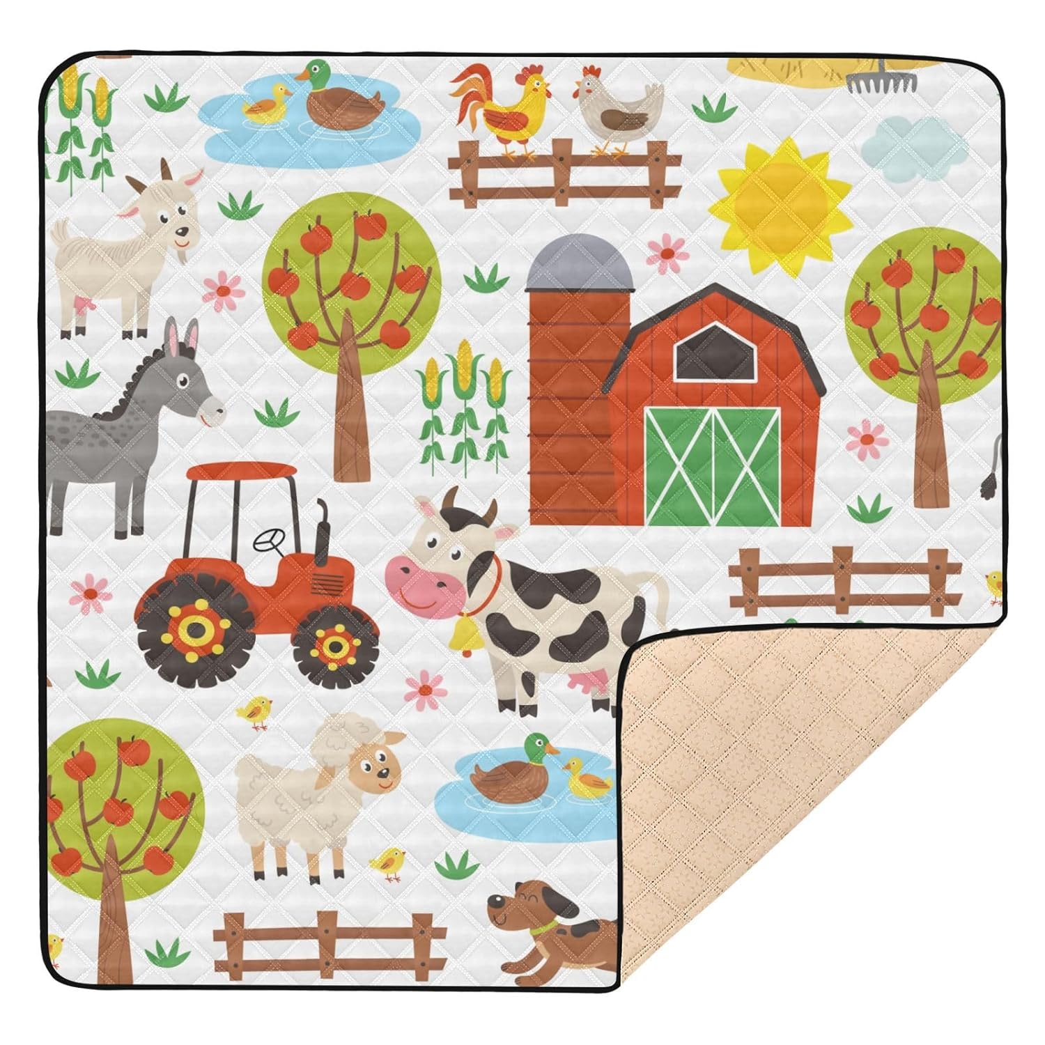 Farm Animals Baby Play Mat 50x50 Inch One-Piece Soft Crawling Mat Waterproof Playmat with Non-Slip Bottom for Babies, Toddlers, and Infants