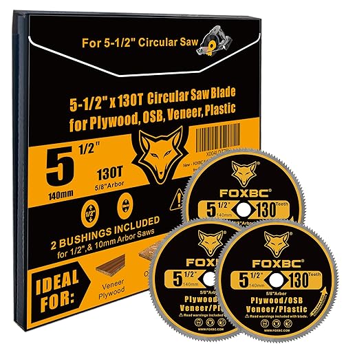 Vista 4 de FOXBC Hoja de Sierra Circular de 5-1/2 Pulgadas con 130 Dientes para Cortar Madera Contrachapada, Chapa, OSB, Plástico con Eje de 5/8 Pulgadas