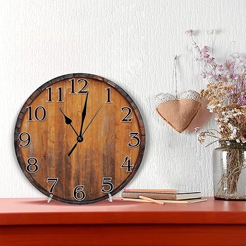 Miniatura 4 de Reloj de pared divertido de barril de vino vintage de 12 x 12 pulgadas, silencioso, sin tictac, de PVC, funciona con pilas, para dormitorio, sala de