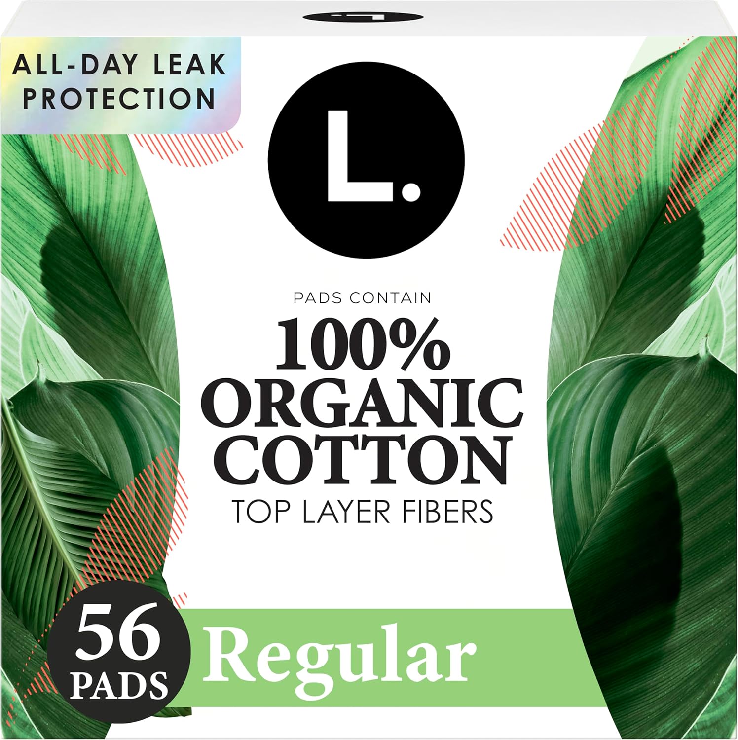 L. Ultra Thin Organic Cotton Pads with Wings, Regular Absorbency, Unscented, 56 Ct - Gentle Period Care