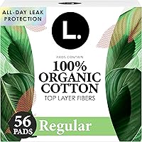 L. Ultra Thin Organic Cotton Pads with Wings, Regular Absorbency, Unscented, 56 Ct - Gentle Period Care
