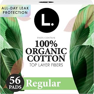 L. Ultra Thin Organic Cotton Pads with Wings, Regular Absorbency, Unscented, 56 Ct - Gentle Period Care